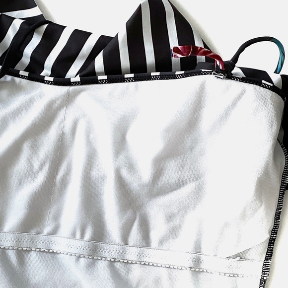 Tropical Swimwear One-Piece Swimsuit Floral Print Stripe Ruffle Top Bathing Suit - Picture 12 of 16